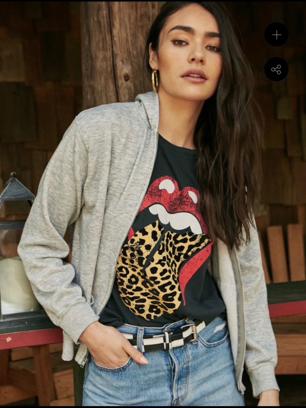 Daydreamer X Free People Rolling Stones Flocked Leopard Tongue Tee Ash L - Picture 6 of 11
